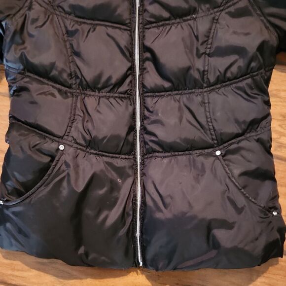 Black Puffer Jacket Girls Size 14 with Faux Fur Hood By Hawke & Co. - Picture 4 of 8